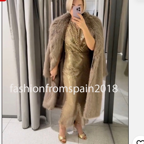 ZARA TAUPE GRAY LONG FAUX FUR COAT - Picture 6 of 16